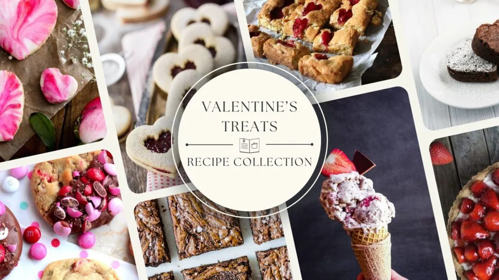 Valentine's dessert inspiration with a variety of festive sweets, from heart cookies to berry-filled treats.