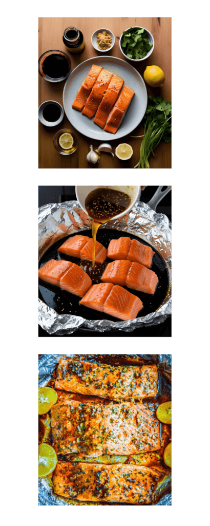 The final cooked Spicy Garlic Salmon, unwrapped from the foil, steaming hot, with lemon wedges and fresh cilantro on top.